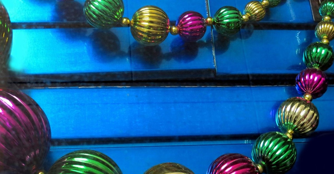A String of Mardi Gras Beads Hung as a Decoration for Mardis Gras