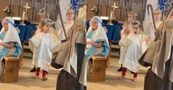 Angel Gets in the Christmas Spirit during Church Nativity Play