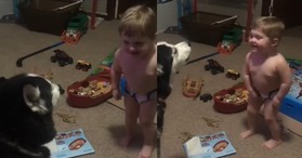 Toddler Laughs Uncontrollably While Howling with His Furry Best Friend