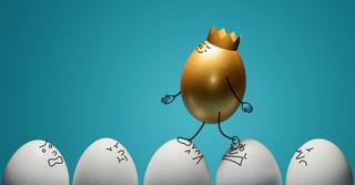 golden egg walking on white eggs, selfish