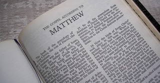 Bible open to gospel of Matthew, easter sunday