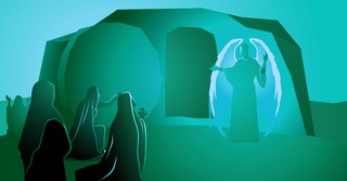 Illustration of angel and women at Jesus' tomb on resurrection day
