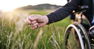 Man in a wheelchair in a field