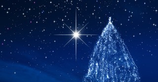 blue night winter sky christmas tree lights and star