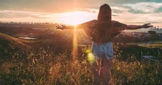 woman in field, fight the good fight