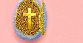 Sparkly blue Easter egg with a cross inside