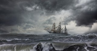 Ship on stormy seas