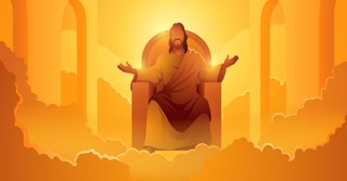 Illustration of Jesus on a throne in Heaven