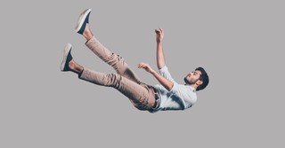 man falling through space