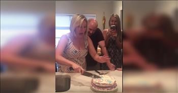 Mother Of 2 Daughters Grabs Cake In Excitement During Gender Reveal 