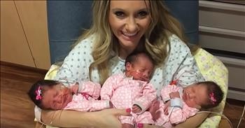 Mother Holds Her Triplets For The First Time