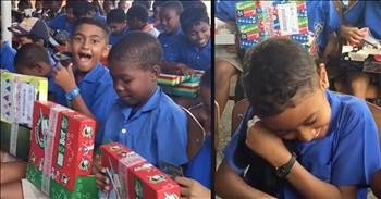 2 Boys Are Overcome With Emotion Opening Operation Christmas Child Shoebox