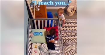 Siblings Work Together To Help Brother Climb Out Of Crib
