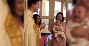 Baby Boy Cannot Stop Smiling And Laughing During Baptism