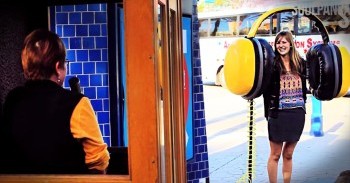 Loved Ones Share Compliments With One Another Through Giant Headphones