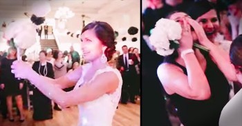 Bride And Groom Help Friends Get Engaged During Bouquet Toss