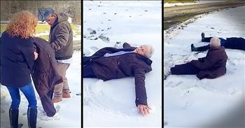 Granny Makes Snow Angel For 85th Birthday
