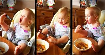 Inspiring Toddler With No Arms Learns To Fed Herself