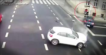 Light Post Miraculously Saves Woman From Crazy Car