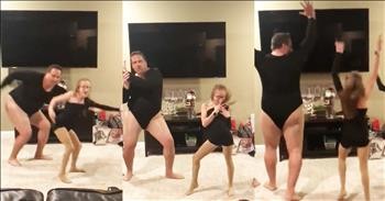 Funny Dad Dances In Bodysuit With 2 Daughters