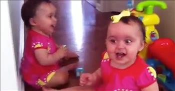 Twins Cannot Stop Laughing At Family Dog