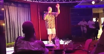 Man On Cruise Rocks Journey Karaoke Performance