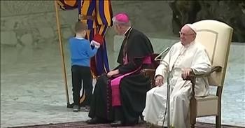 Little Boy Rushes On Stage With The Pope