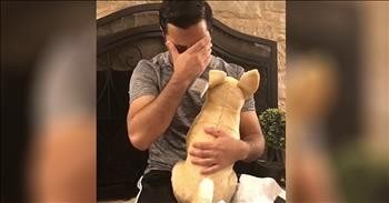 Wife Surprises Crying Husband With Replica Of Beloved Late Dog