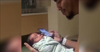 Newborn Baby Smiles When Daddy Plays Music