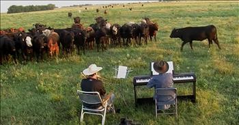 Farmer Derek Uses A Trombone And Piano To Bring In The Cows