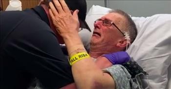 Paramedic Son Surprises Dad In Hospital And They're Both Moved To Tears