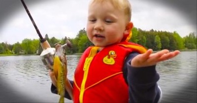 3-Year-Old Catches His First Fish--So Cute! 