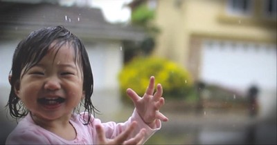Sweet Toddler Dances in the Rain...For the First Time Ever