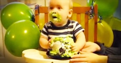 I Thought This Baby Didn't Like His Cake. But At 46 Seconds, He Went ALL In! LOL! 