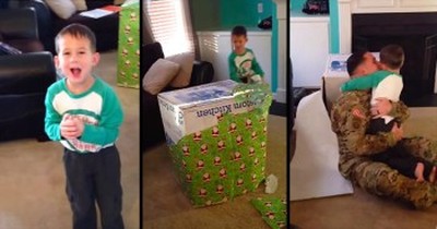 Deployed Daddy Surprises Son By Popping Out Of Wrapped Present 