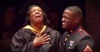 Marine Son Surprises Mother At College Graduation  