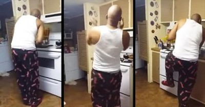 Man Hilariously Dances While Cooking Breakfast 