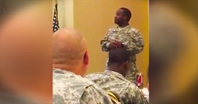 Military Man Sings The National Anthem In Front Of Class 