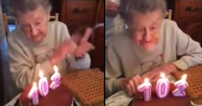 102-Year-Old Blows Out Birthday Candles In The Funniest Way