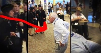 Elderly Veteran Dances In Airport 