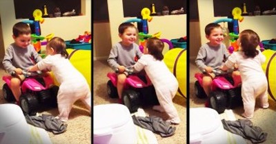 Adorable Big Brother Encourages Baby Sister To Walk 