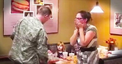 Soldier Returns Home And Surprises Wife At Chick-Fil-A 