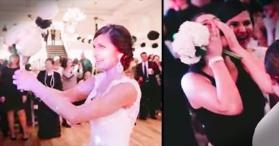 Bride And Groom Help Friends Get Engaged During Bouquet Toss 