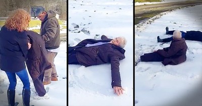 Granny Makes Snow Angel For 85th Birthday