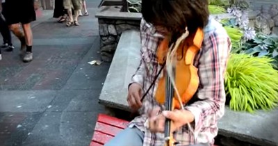 Talented Man Plays Fiddle Waiting For The Bus