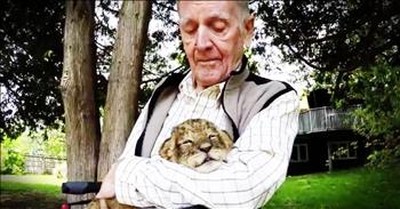 92-Year-Old War Hero Tears Up While Holding Baby Lion 