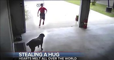 Security Footage Shows Young Boy Sneaking A Hug With Dog 