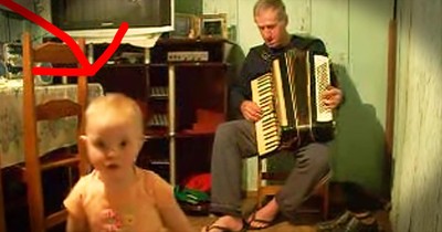 Little Girl Loves To Dance To Grandpa's Accordion
