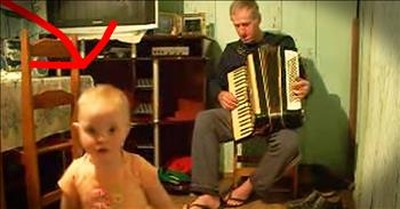 Little Girl Loves To Dance To Grandpa's Accordion 