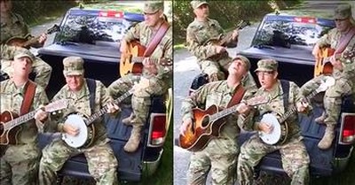 4 Soldiers Perform John Denver's 'Country Roads' In The Back Of A Pickup Truck 